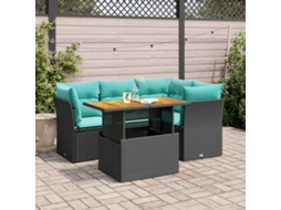 Vidaxl 5 Pcs Conjunto Sofás De Jardim Com Almofadões Vime Pe Preto