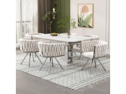 Conjunto De 6 Cadeiras De Veludo Para Jantar, Luxo Claro Giratória Para Sala, Quarto Ou Lazer, Apoio Metálico Prateado.