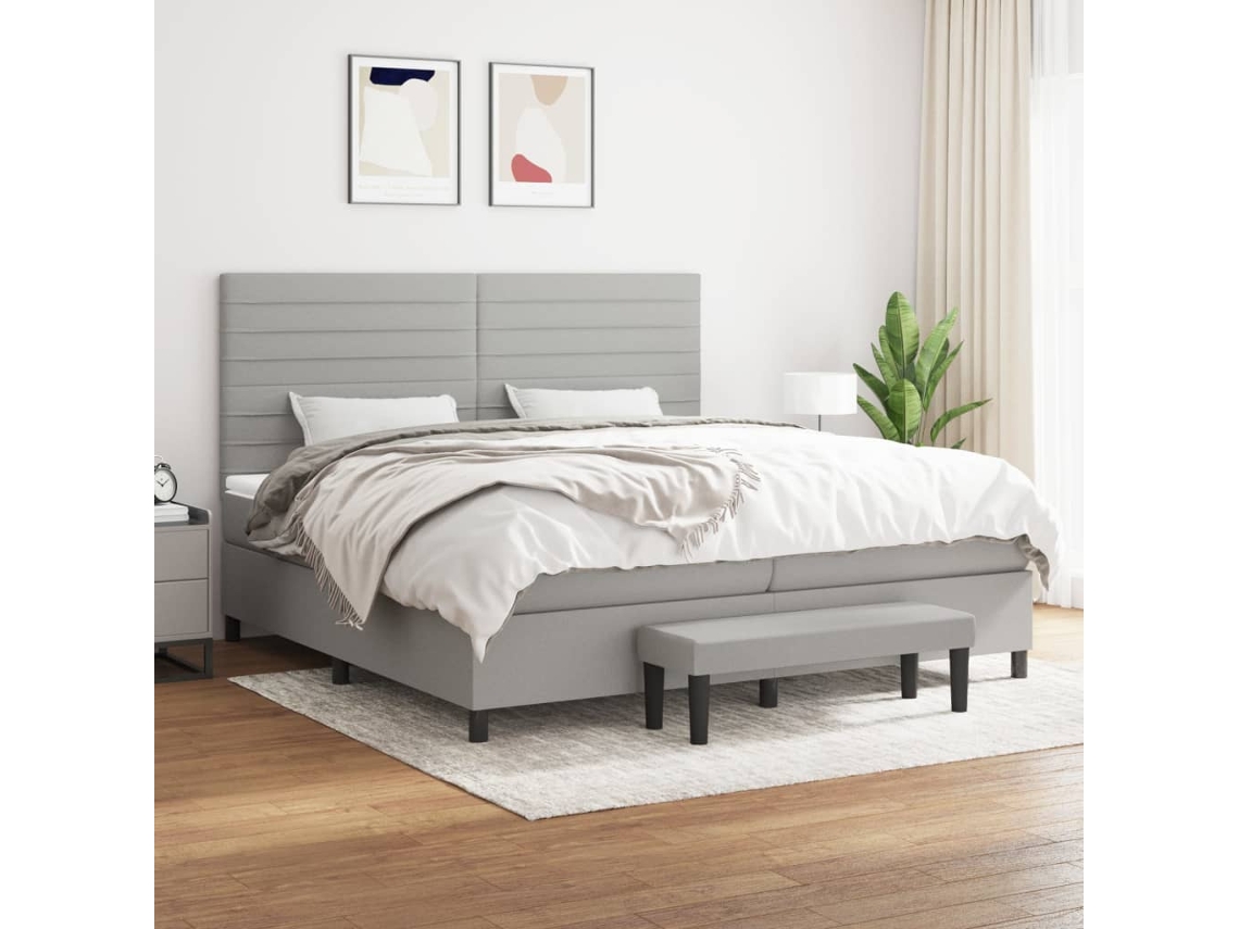 Vidaxl Cama Com Molas/colchão 200x200 Cm Tecido Cinza-claro