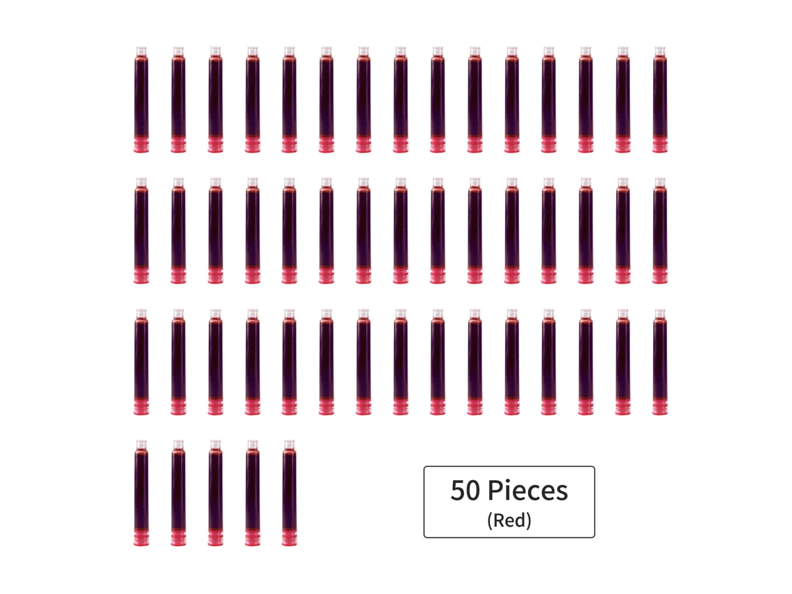 50 Cartuchos de Tinta para Caneta Estilográfica com Diâmetro 3,4mm Refil Vermelho para Escritório Escola