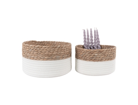 Conjunto de 2 Cestos Redondos em Algodão e Junco HOUSE NORDIC Tanta