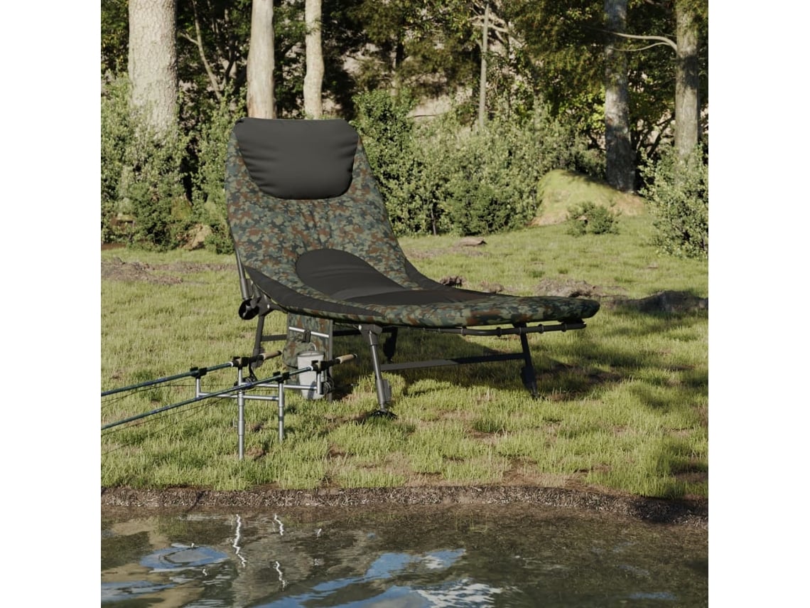 Espreguiçadeira | Chaise Longue | Cadeira Pesca C/ Pernas Ajustáveis Dobrável Camuflagem Wsd68618 Lovely Home