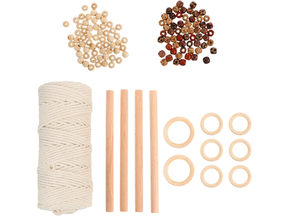 Kit De Macramê Com Corda Algodão E Miçangas Para Projetos Decoração Diy Suportes Plantas Suspensas