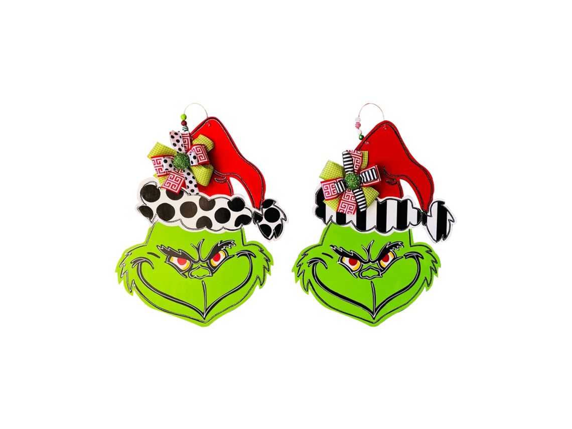 Placa Decorativa Porta Natal Estilo Grinch Verde Listrado Pontilhado