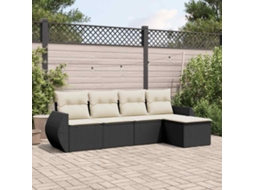 Vidaxl 5 Pcs Conjunto Sofás De Jardim Com Almofadões Vime Pe Preto