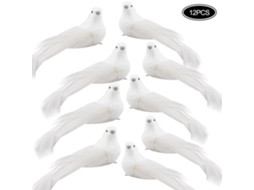 Conjunto de 12 Pombas Artificiais em Pena Branca para Natal, Casa, Jardim e Festas