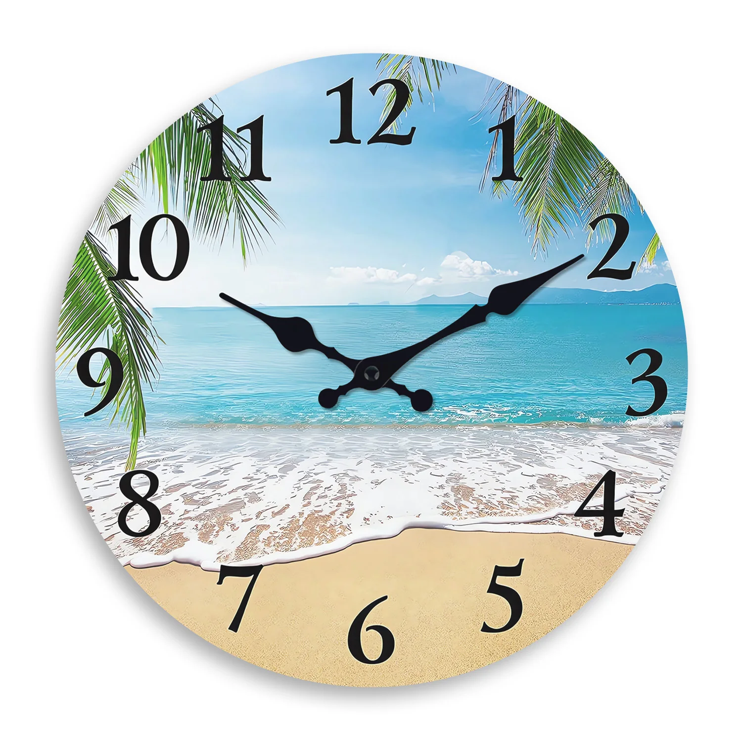 Relógio de parede Madeira com luxuoso padrão de praia (35,5 cm), relógio de quartzo silencioso