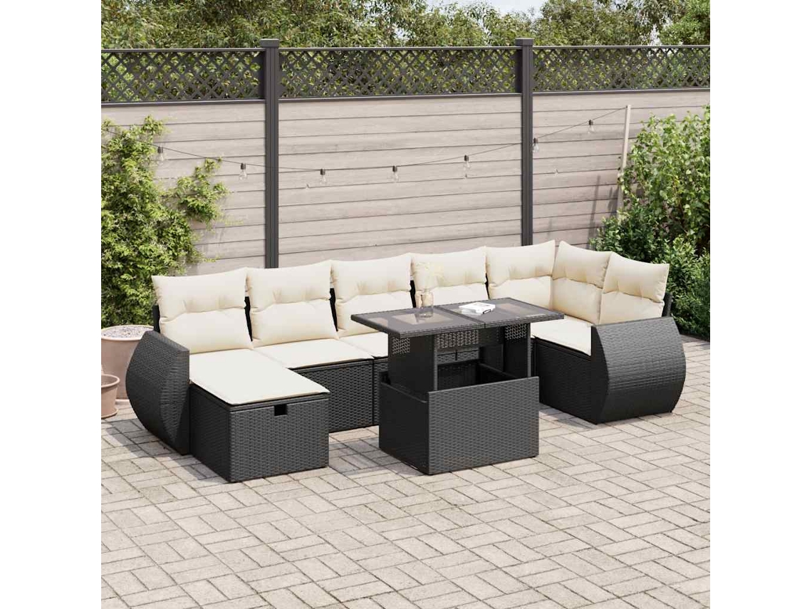 Vidaxl 8 Pcs Conjunto Sofás De Jardim Com Almofadões Vime Pe Preto