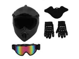 Capacete Off Road ABS Preto Tamanho XL com Óculos Luvas