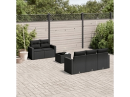 Vidaxl 6 Pcs Conjunto Sofás De Jardim C/ Almofadões Vime Pe Preto