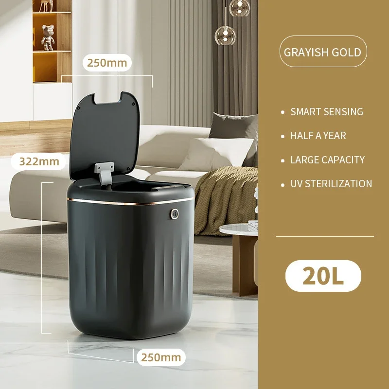 Lixeira Inteligente Com Sensor (preta, 20l, Versão A Bateria), Sem Contato, Para Cozinha E Banheiro