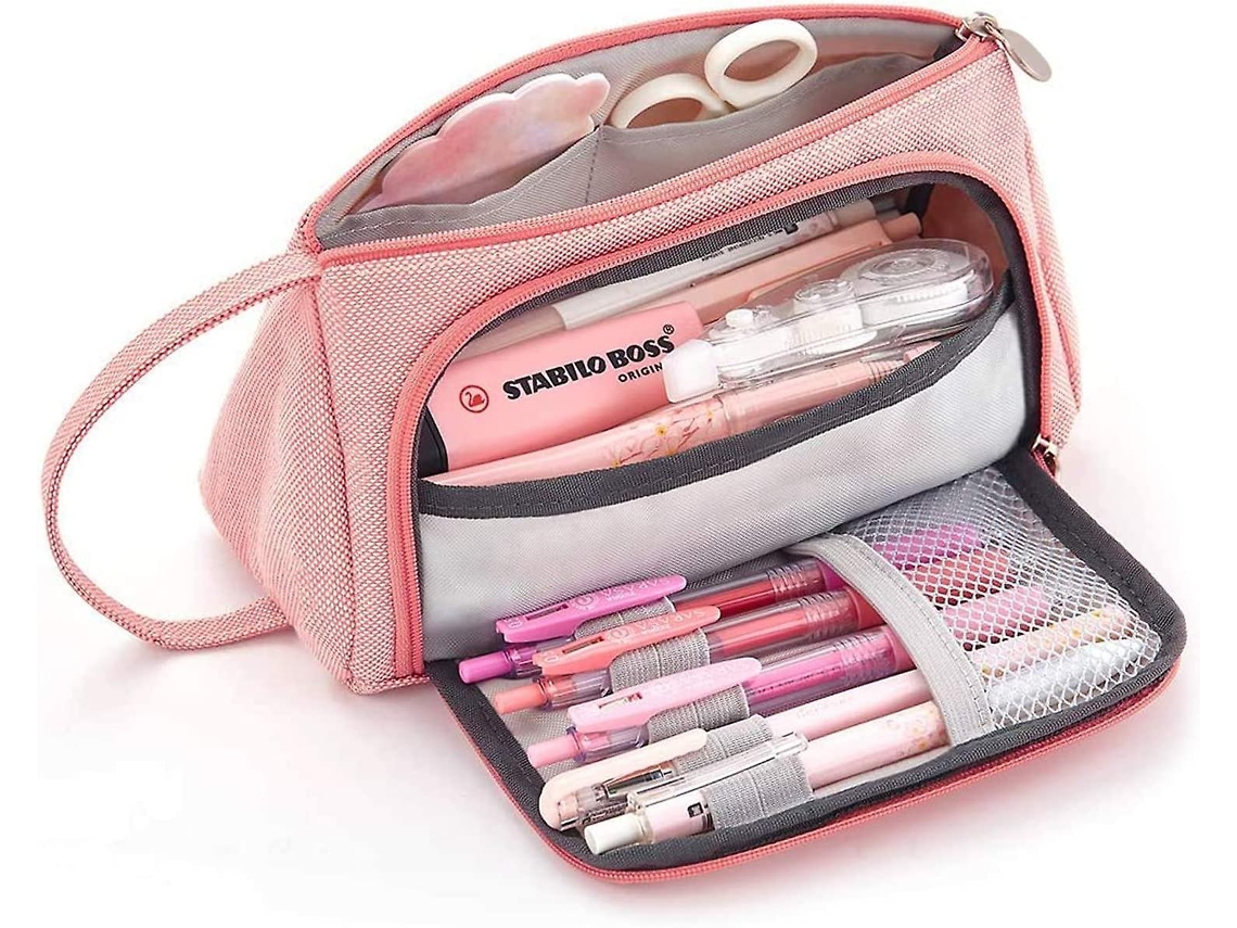 Estojo Para Lápis, Grande Com Alça, Bolsa De Lona Lápis Estudantes, Escritório, Faculdade, Ensino Fundamental E Médio Aquaforge (rosa)