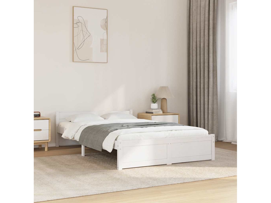 Estrutura Cama Pequena Casal 120x190 Cm Pinho Maciço Branco