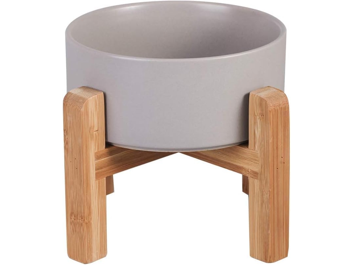 Tigela Elevada de Cerâmica para Ração de Gatos com Suporte de Madeira, 15065 AQUAFORGE