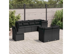 Vidaxl 8 Pcs Conjunto Sofás De Jardim Com Almofadões Vime Pe Preto