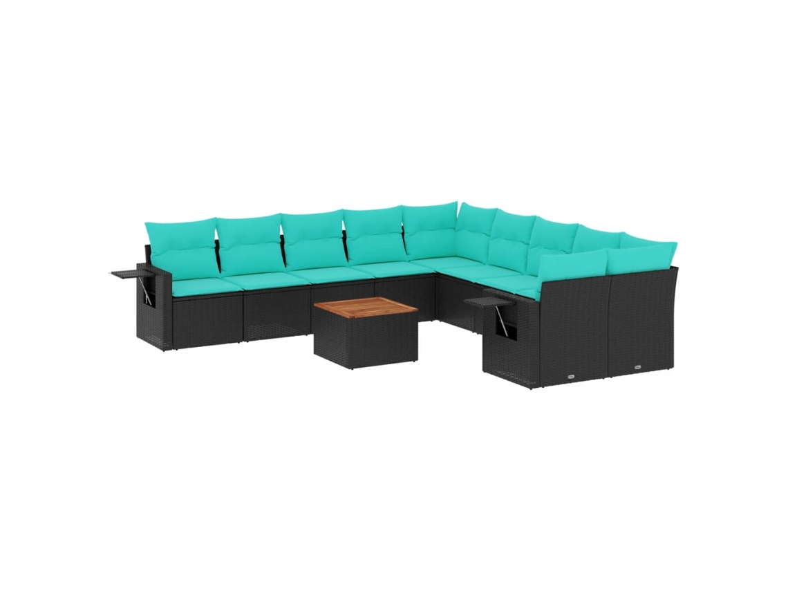 Conjunto de Sofá de Jardim, 11 Peças, Almofadas, Rattan Preto MAISON EXCLUSIVE