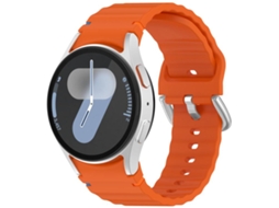 Bracelete Para Samsung Galaxy Watch 7 (40/44mm) - Silicone Com Grãos Ondeado Costurado E Fivela Prateada - Laranja