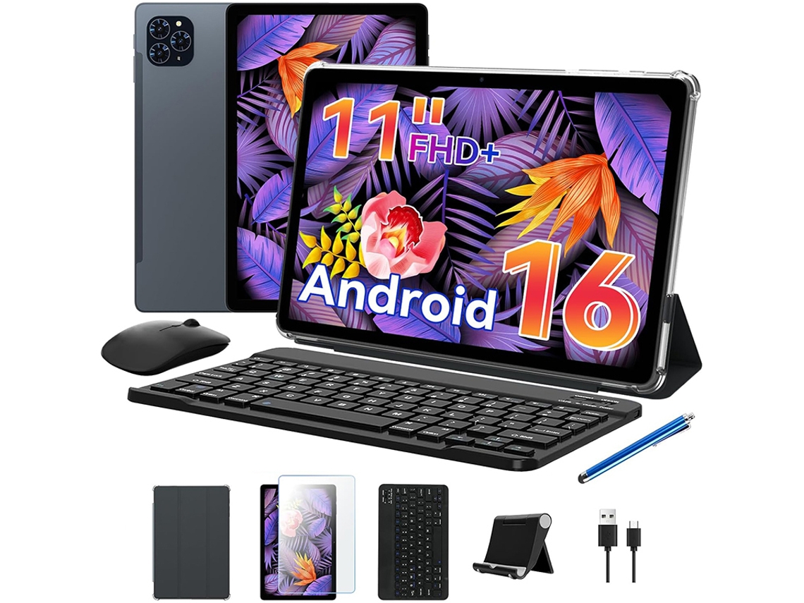 Tablet Kingrid T90 11'' FHD, Ram 24gb Rom128gb Sd 2 Tb, Android 15, 8000 Mah, Gemini Al, Com Teclado, Capa, Stcylet, Rato