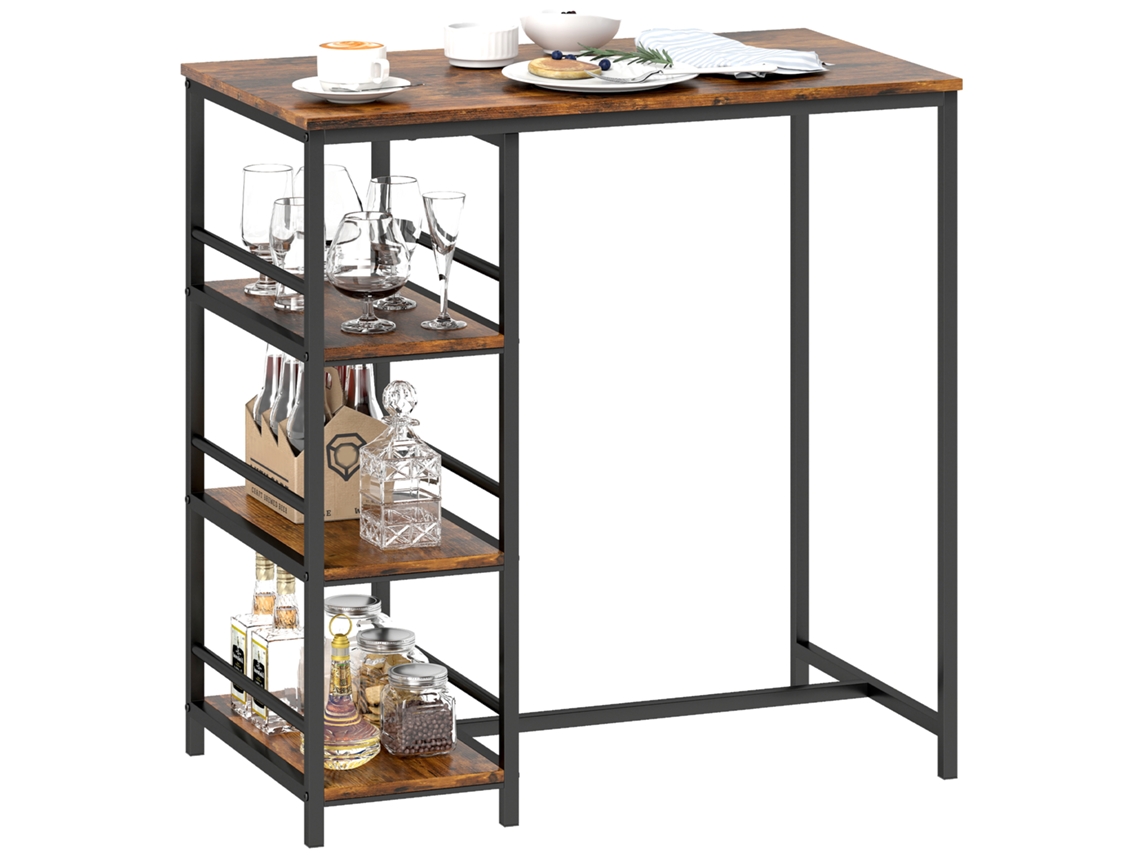 Mesa de Bar High Rise com 3 Prateleiras de Armazenamento e Estrutura de Aço Rústico 90x50x90,5 Cm Marrom Preto S/MARCA