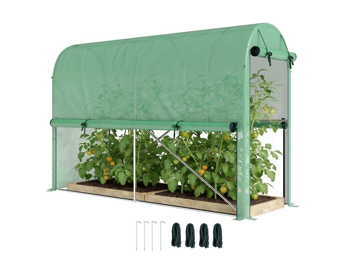 Estufa Jardim Pe Varanda Lona 140g/m² Aço Porta Zip Enrolável 300x100x200cm Verde