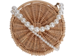 Bolsa Transversal Redonda De Palha Com Corrente De Contas, Ideal Para Praia, Compras E Viagens.