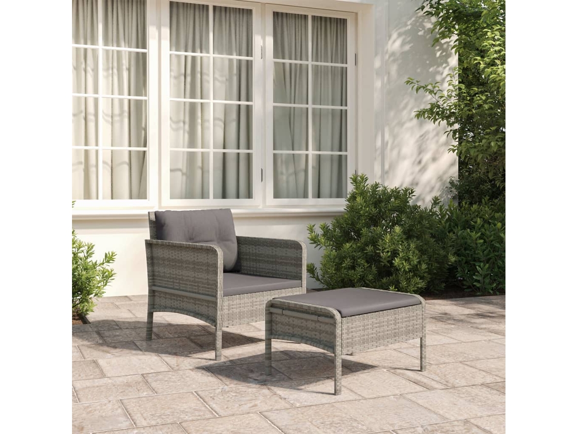 Vidaxl 2 Pcs Conjunto Lounge De Jardim C/ Almofadões Vime Pe Cinzento
