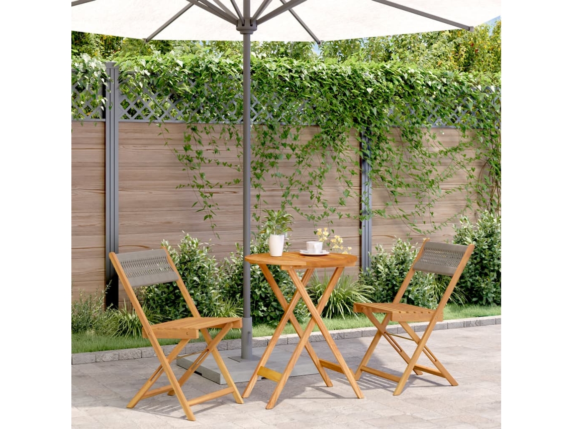 Vidaxl 3 Pcs Conjunto De Bistrô Polipropileno/madeira Maciça Cinzento