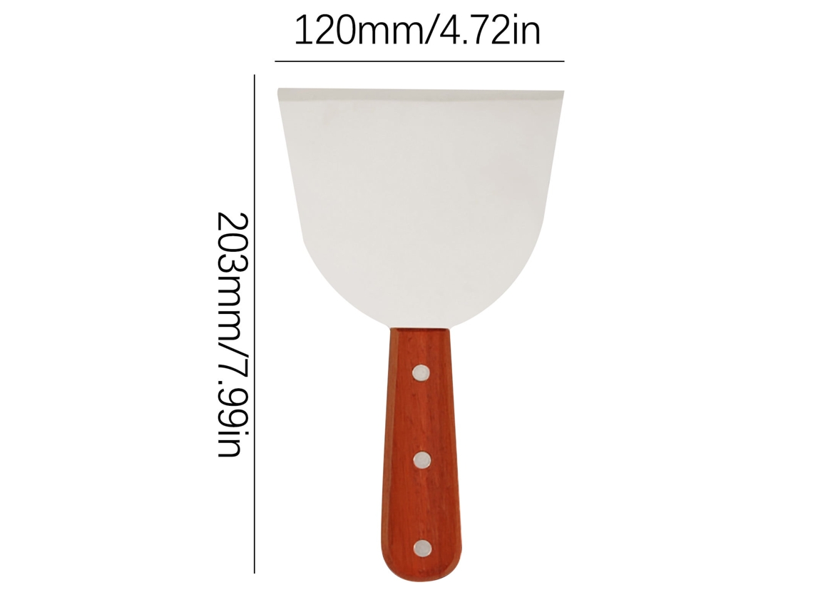 Espátula De Fritar Em Aço Inox Com Cabo De Madeira - Pá De Bife Espessa Semicircular Para Cozinhar
