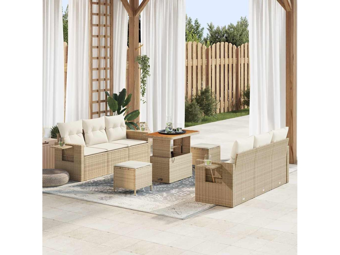 Vidaxl Conjunto De Sofá De Jardim Bege Vime Pe