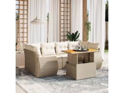 Vidaxl 7 Pcs Conjunto De Sofás P/ Jardim Com Almofadões Vime Pe Bege