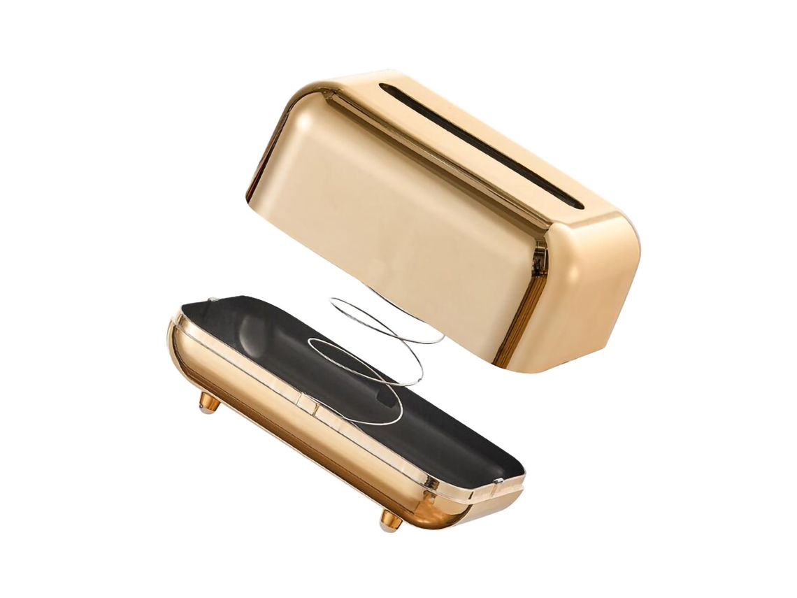 Caixa dispensadora de papel facial com mola interna design anti derrapante champagne gold S/MARCA