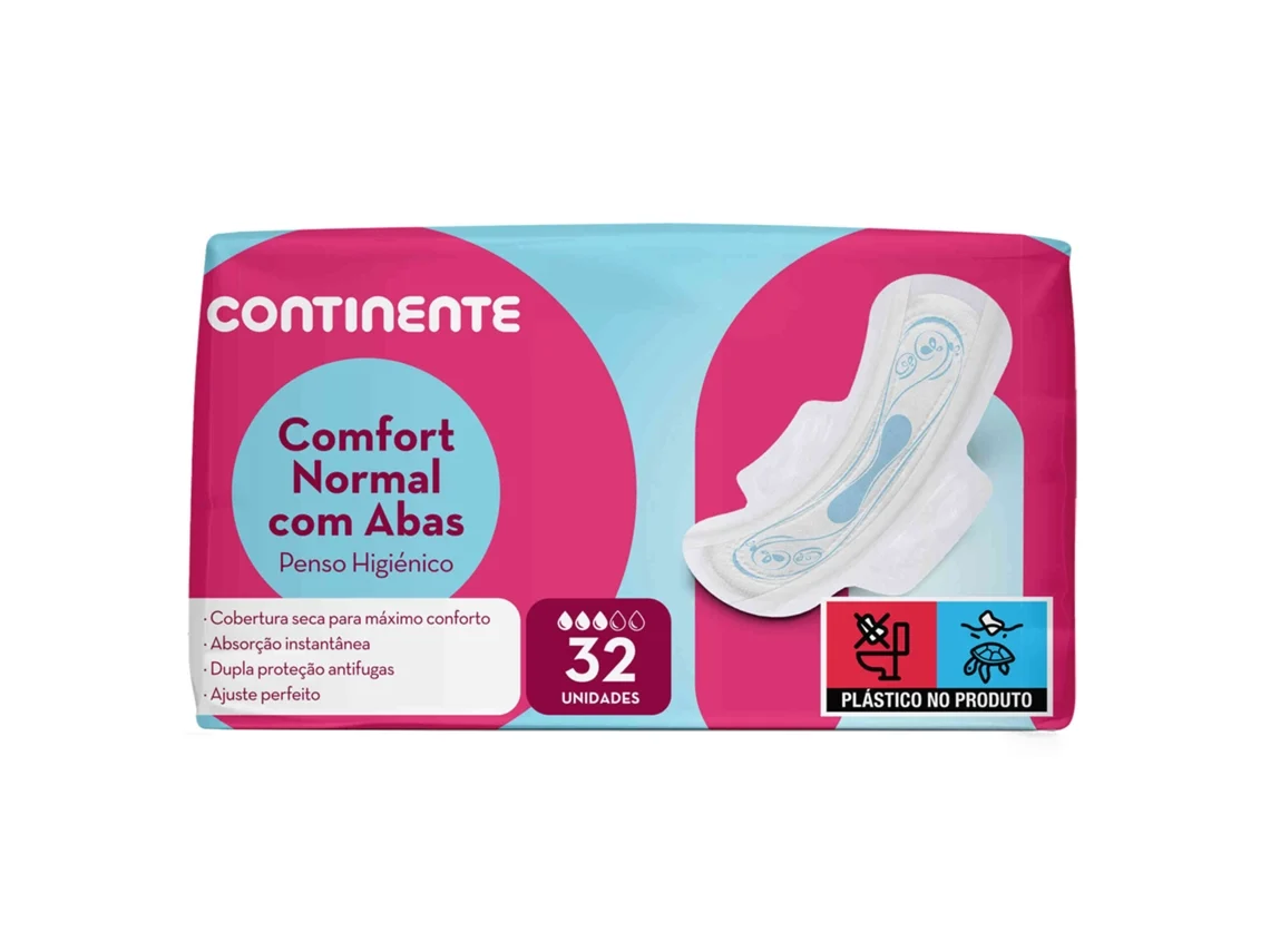 Pensos Higiénicos Comfort Normal com Abas CONTINENTE emb. 32 un