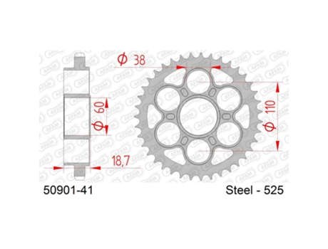 Roda Dentada Traseira de Aço para Motociclos AFAM 525 41 Dents