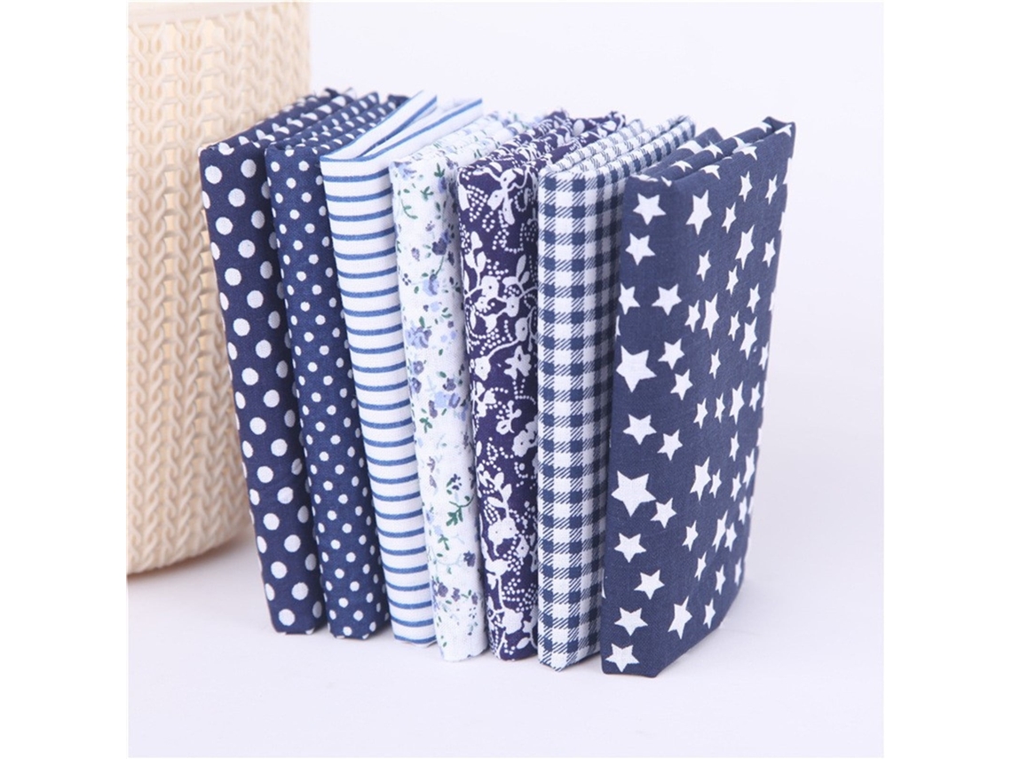 Paquete De 7 Telas De Algodón Azules Para Patchwork