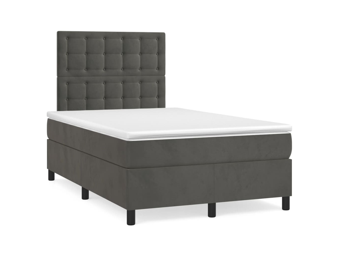 Vidaxl Cama Box Spring Colchão Led 120x190cm Couro Artif. Cinza-escuro
