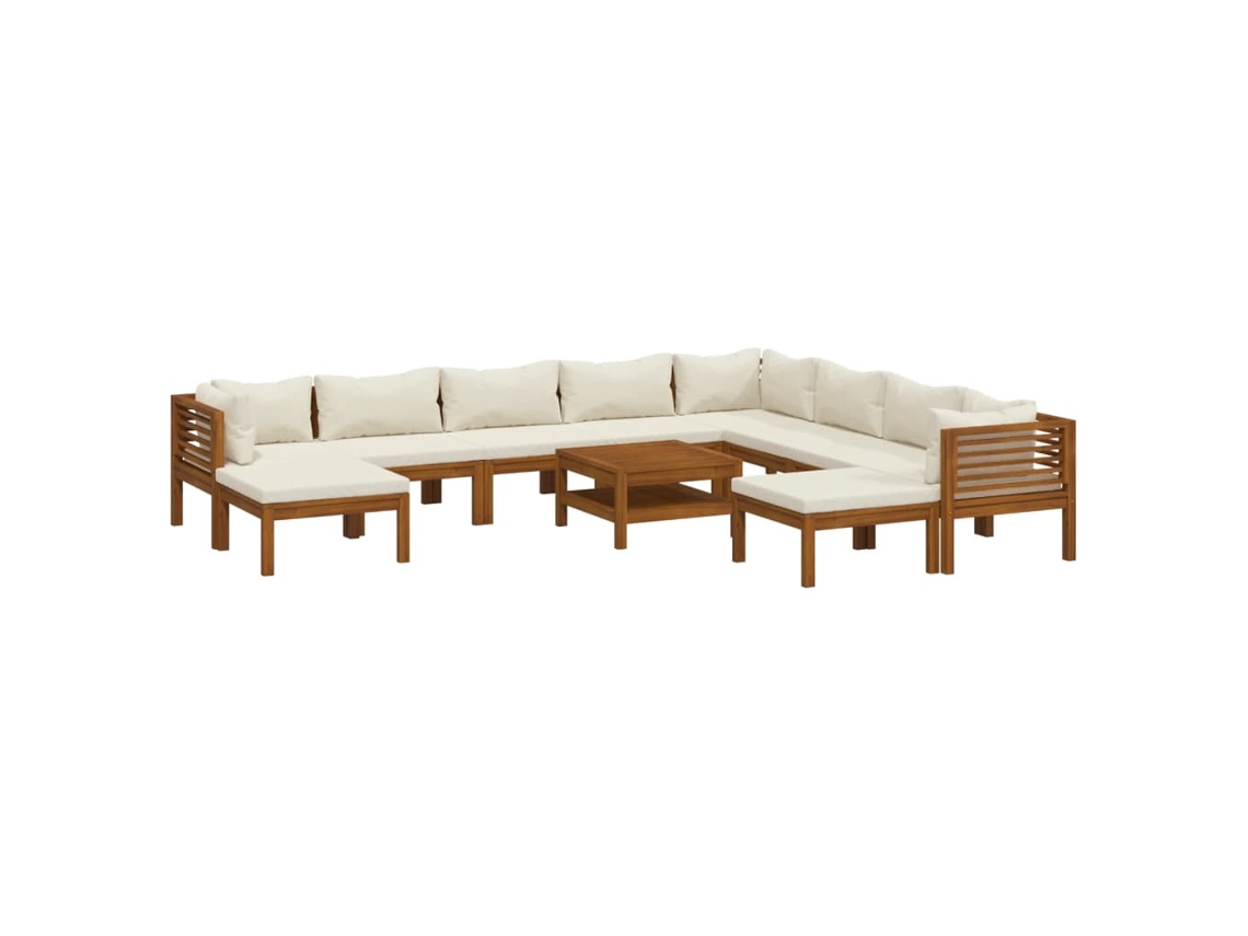 Conjunto 11 lounge jardim c/ almofadões VIDAXL creme acácia maciça