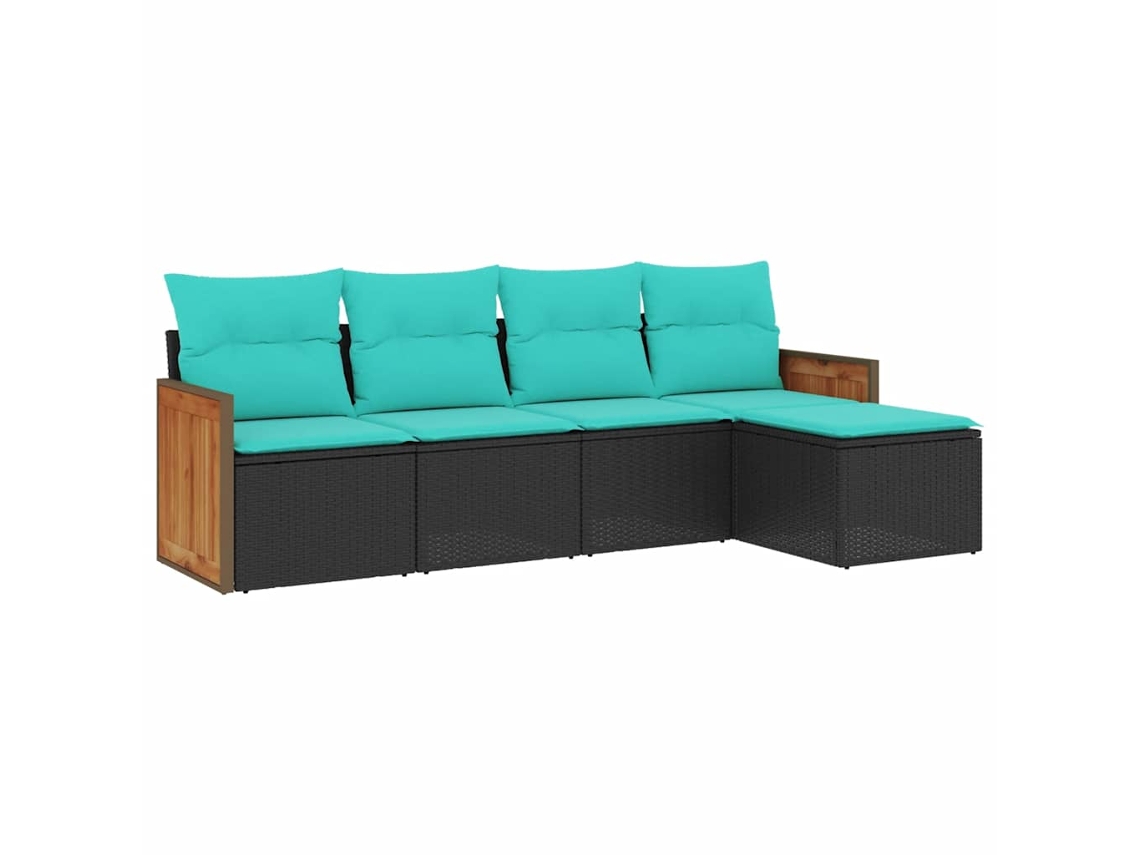 Conjunto de Sofá de Jardim de 5 Peças com Almofadas em Rattan Sintético Preto MAISON EXCLUSIVE