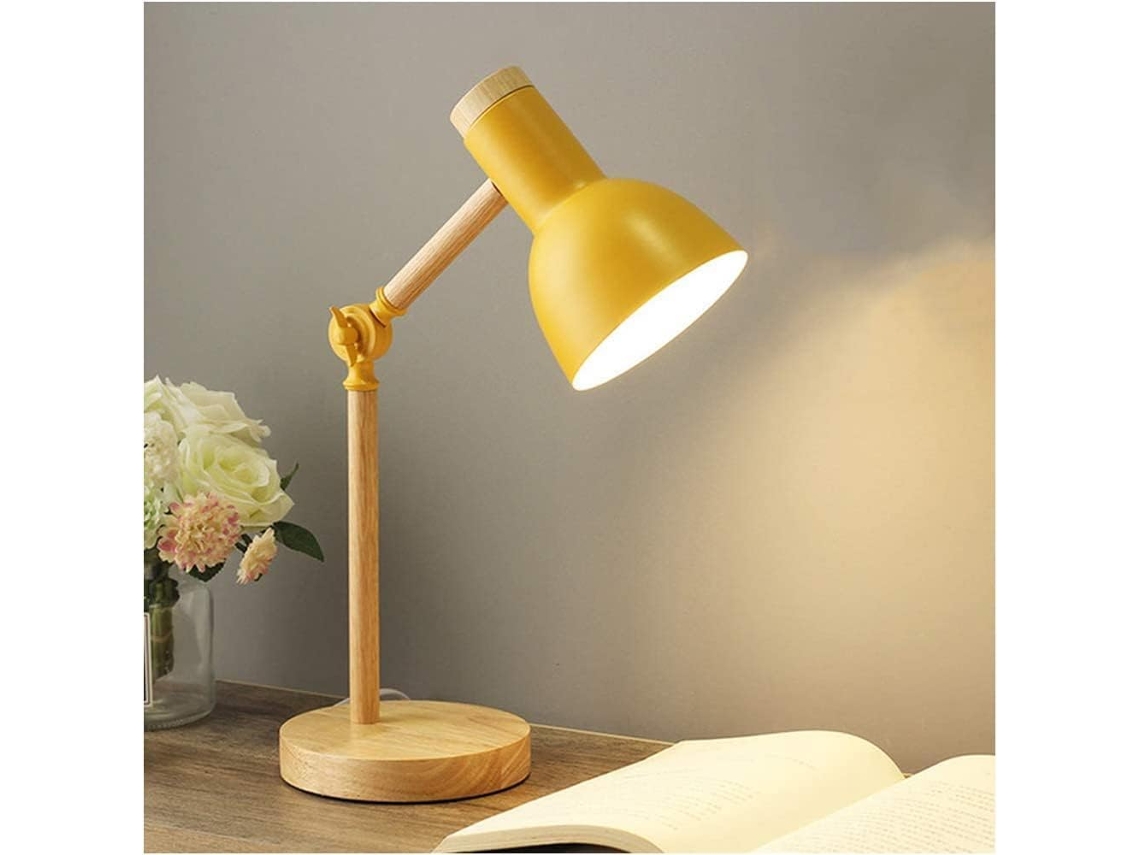 Abajur De Mesa Moderno Em Madeira Com Cúpula Metal Cabeceira Ajustável Para Escritório, Sala De Estudos, Quarto, Sala De
