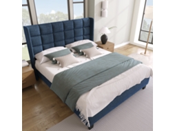 Cama Casal 140x200cm Cabeceira Acolchoada Azul Linho Sem Colchão