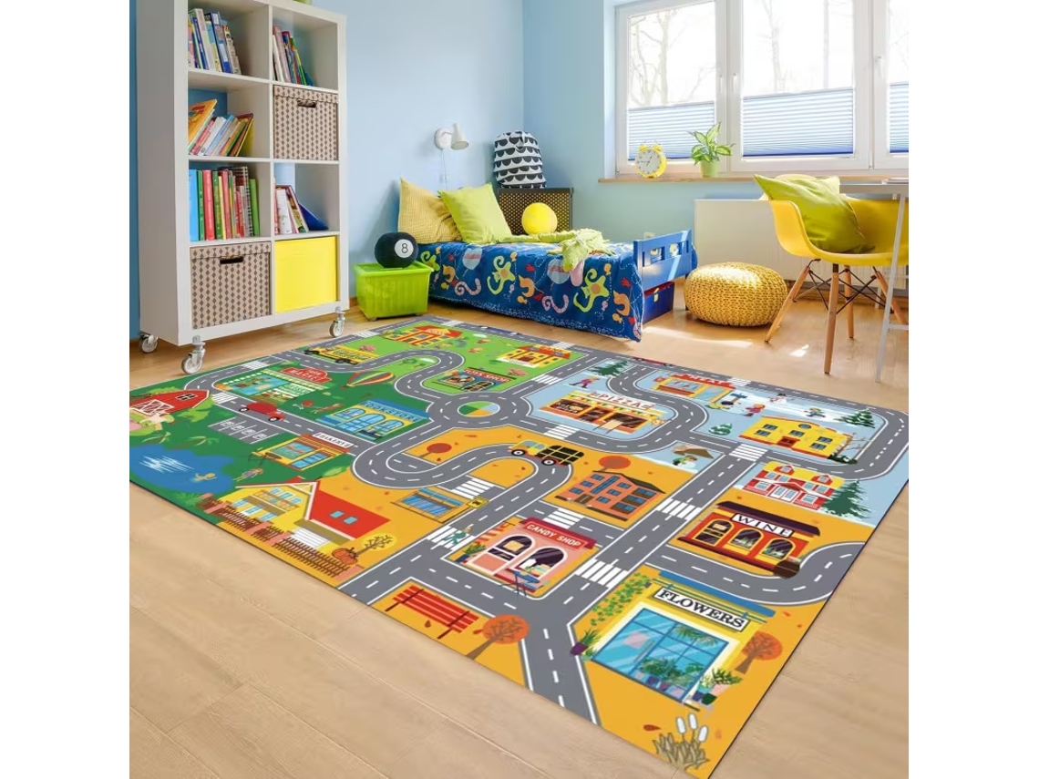 Tapete Infantil De Trânsito E Cidade, Educativo Antiderrapante Para Carrinhos, Sala De Jogos E Quarto De Menino 60*90cm