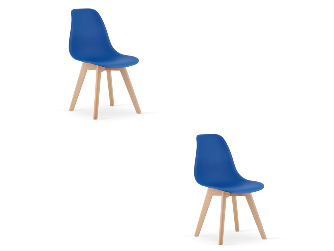Cadeira De Jantar Conjunto De 2 Peças Kito Assento Azul, Pernas Naturais, Assento Ergonômico, Encosto