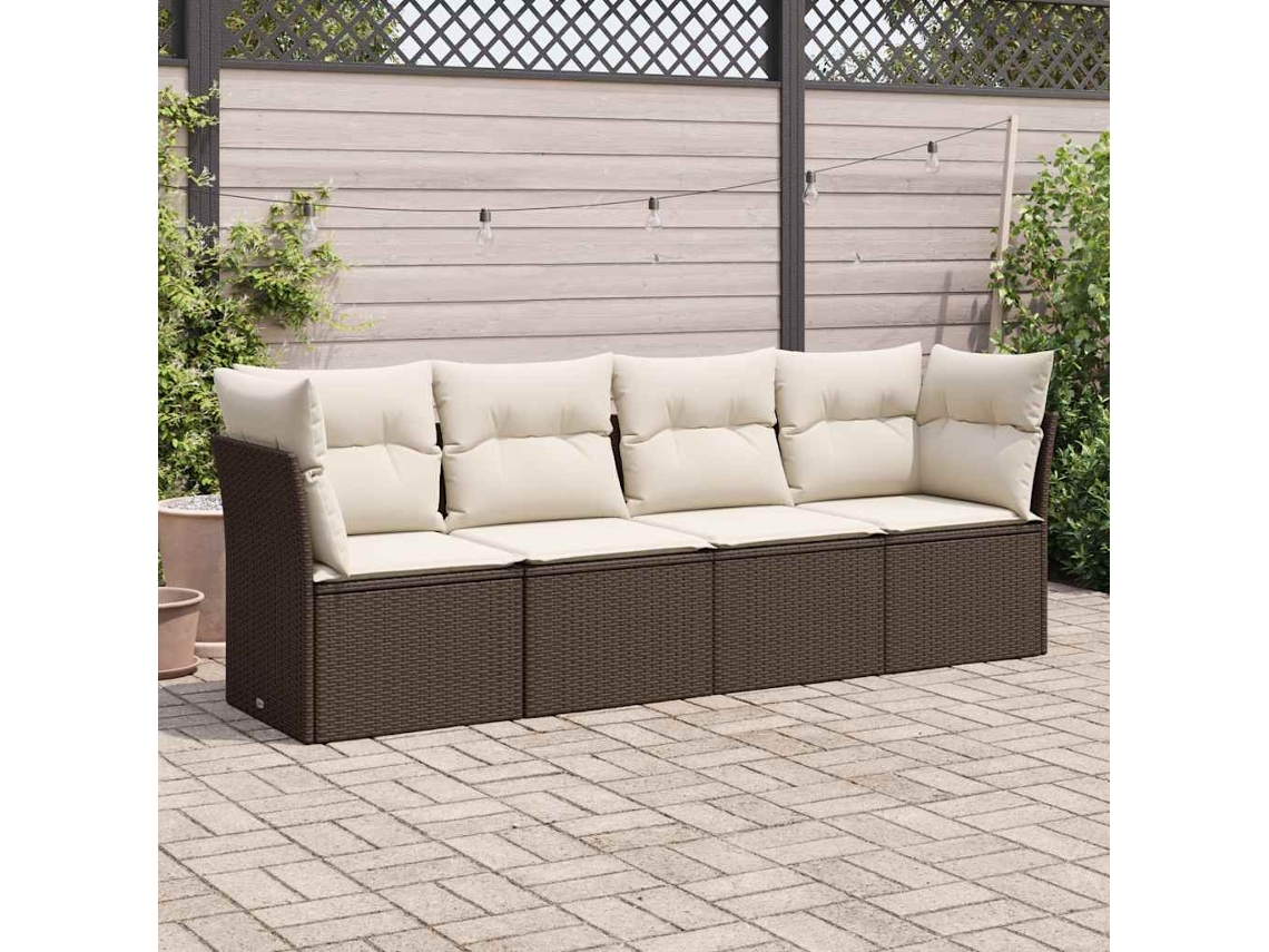 Vidaxl 4 Pcs Conjunto Sofás De Jardim C/ Almofadões Vime Pe Castanho