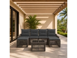 Vidaxl Conjunto De Sofá De Jardim 7 Pcs Cinzento Vime Pe