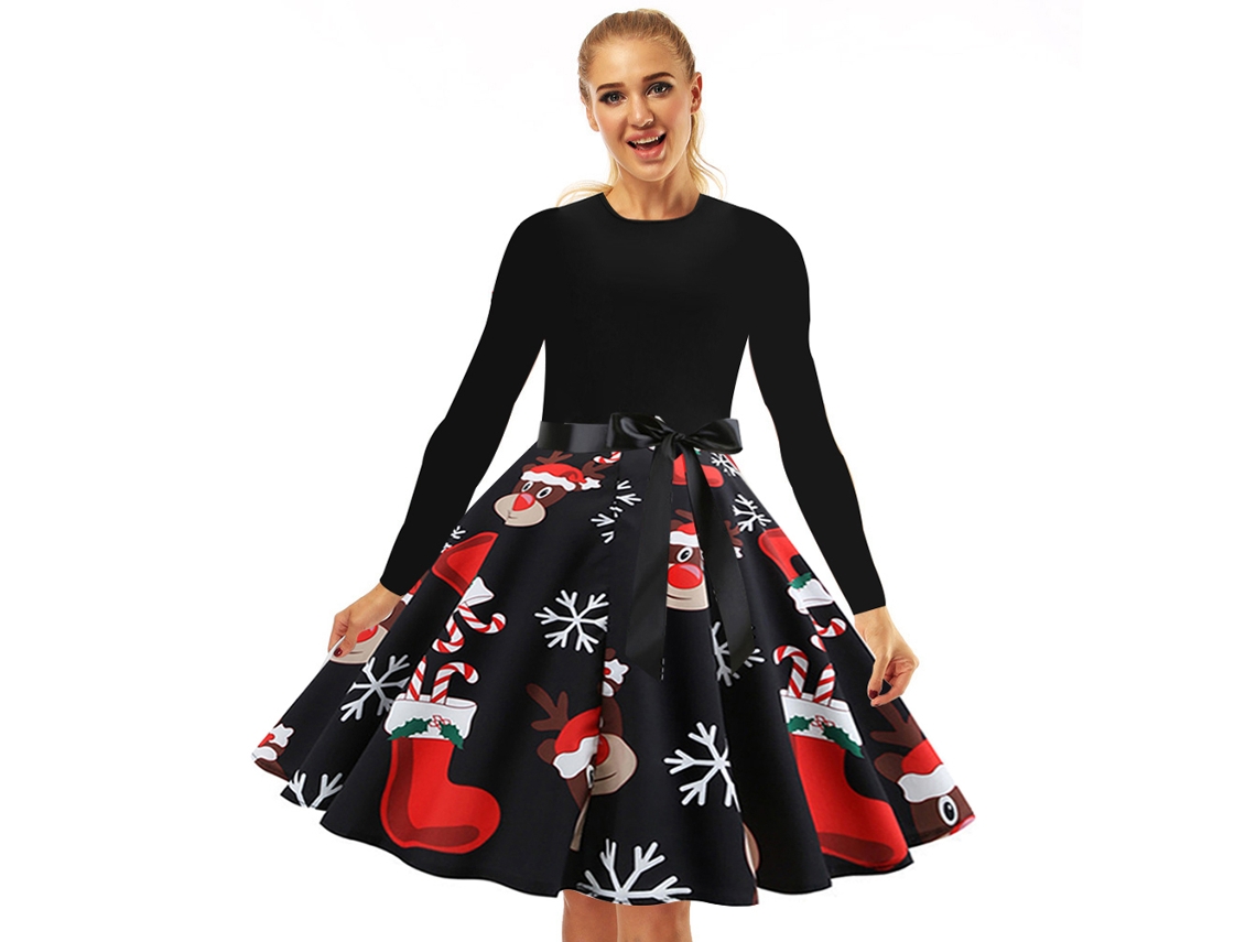 Vestido De Natal Laxiscreed Com Gola Alta, Manga Longa E Estampas De Flocos De Neve Para Festas