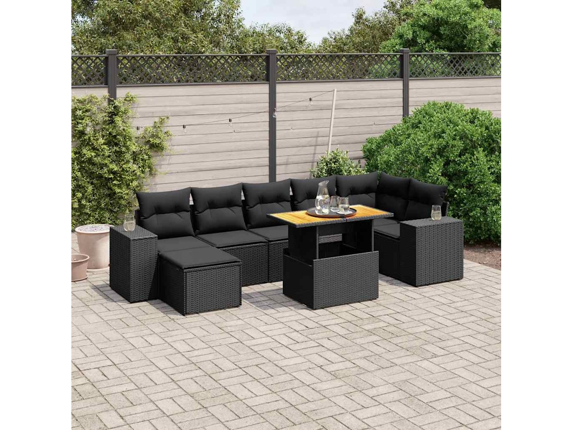 Vidaxl 8 Pcs Conjunto Sofás De Jardim Com Almofadões Vime Pe Preto