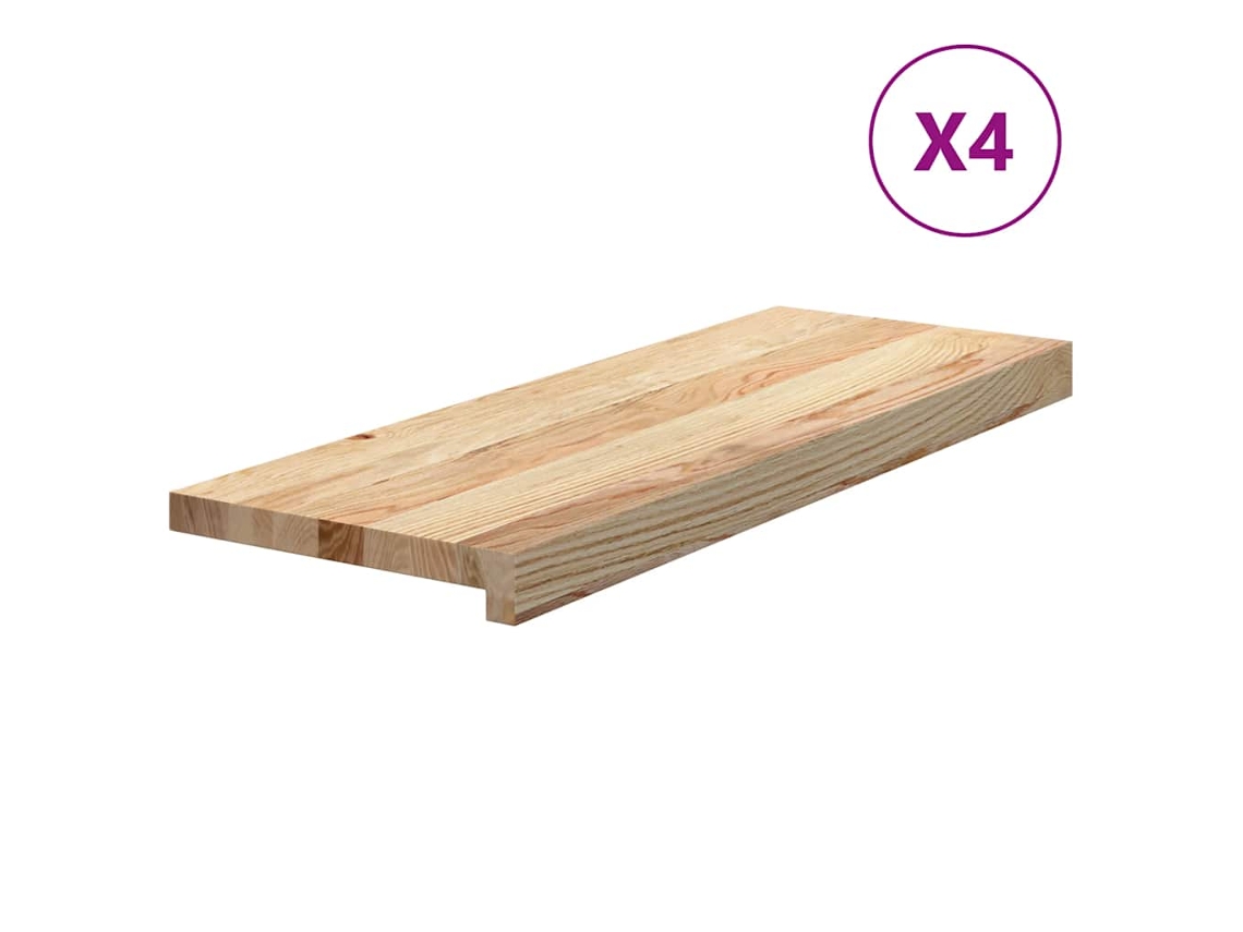vidaXL Tapetes de escada 4 pcs 70x30x2 cm carvalho maciço não tratado