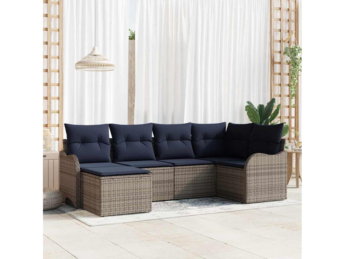 Vidaxl Conjunto De Sofá De Jardim Cinzeto Vime Pe