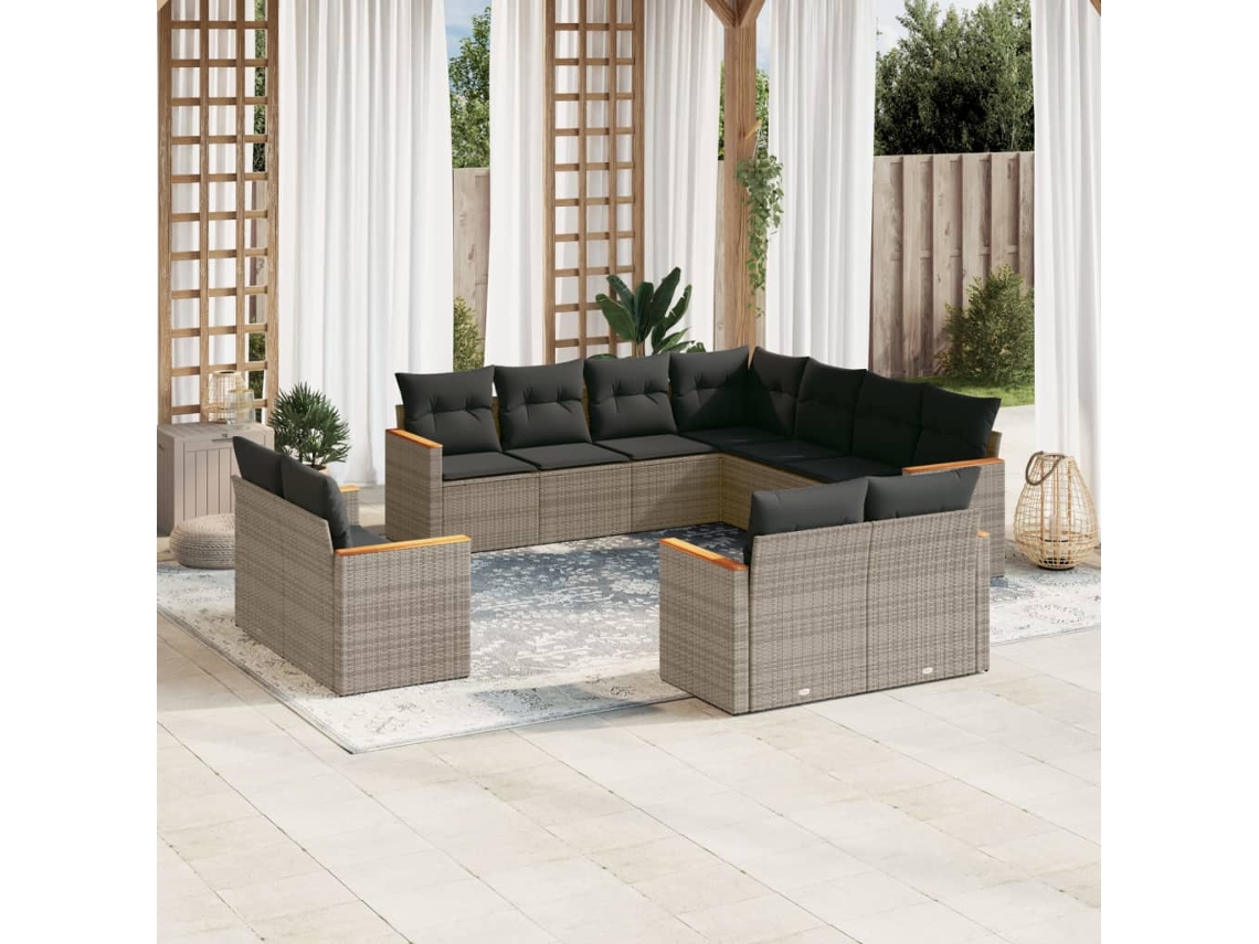 Jogo de Sofá Jardim 11 Peças C/ Almofadões Vime Pe Cinza Dkd Home Decor