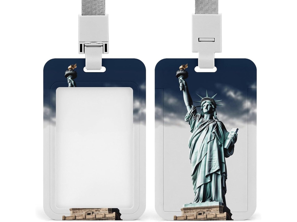 Porta Crachá Com Clipe, Porta Crachá Com Estampa Da Estatua Liberdade E Cordão, Porta Identificação, Cordão Crachá
