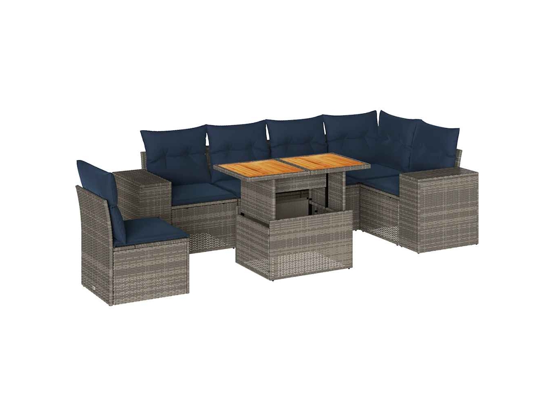 Conjunto de 7 Sofás para Jardim com Almofadões Vime Pe Cinzento MAISON EXCLUSIVE (7 pcs)